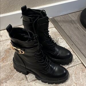 Black and Gold Combat Boots with Rugged Sole